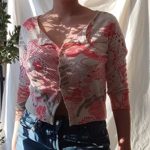 Eric Alexandre White/Coral Floral Cardigan